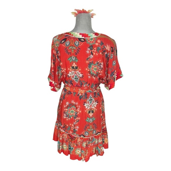 Farm Rio Floral Red Dress Anthropologie Red and White Geometric Dress XS petite - Picture 4 of 13